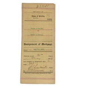1909 Antique Land Document Real Estate Mortgage u Marion County Florida Assignme